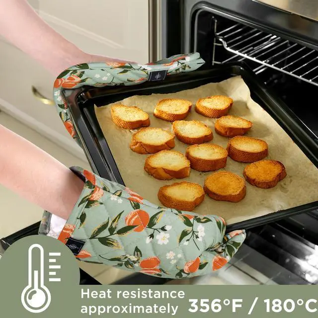 Alt view image 3 of 4 - Oven Gloves Heat Resistant Potholder Set Oven Gloves with Anti-Slip Striped Cooking Gloves for Cooking Baking - 2PCS