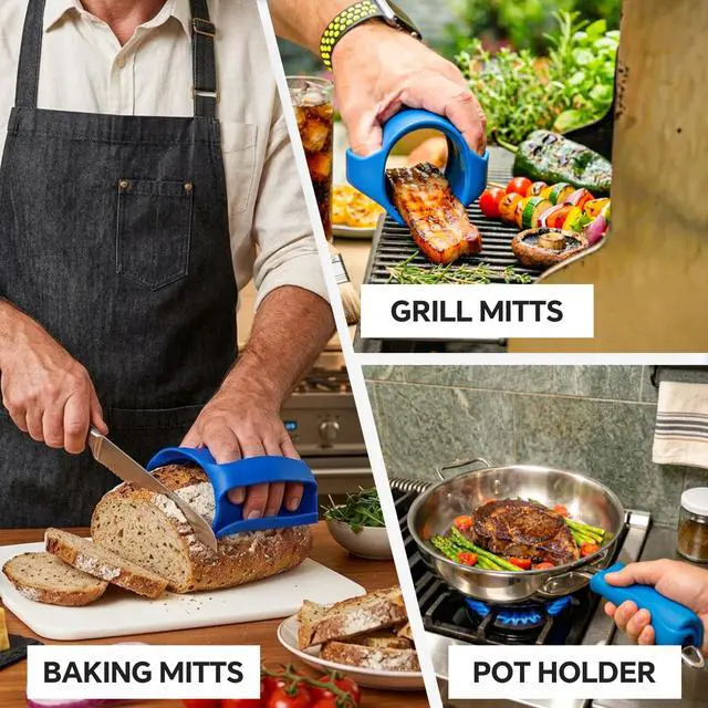 Alt view image 4 of 7 - 2Pcs Silicone Oven Mitts - Heat Resistant Oven Mitt Pot Holder for Kitchen - 100% Silicone, Dishwasher Safe, BPA-Free, Non-Slip Grip - for Kitchen, BBQ, Grilling - Blue