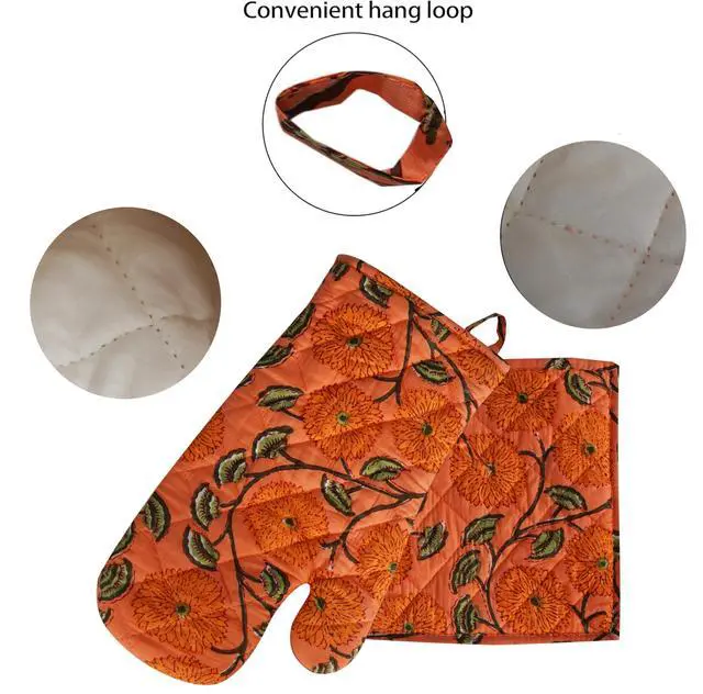Alt view image 3 of 6 - Flower Oven Mitts and Pot Holders Sets Rose Leaf Branch Spring Nature Heat Resistant 3pcs for Cooking
