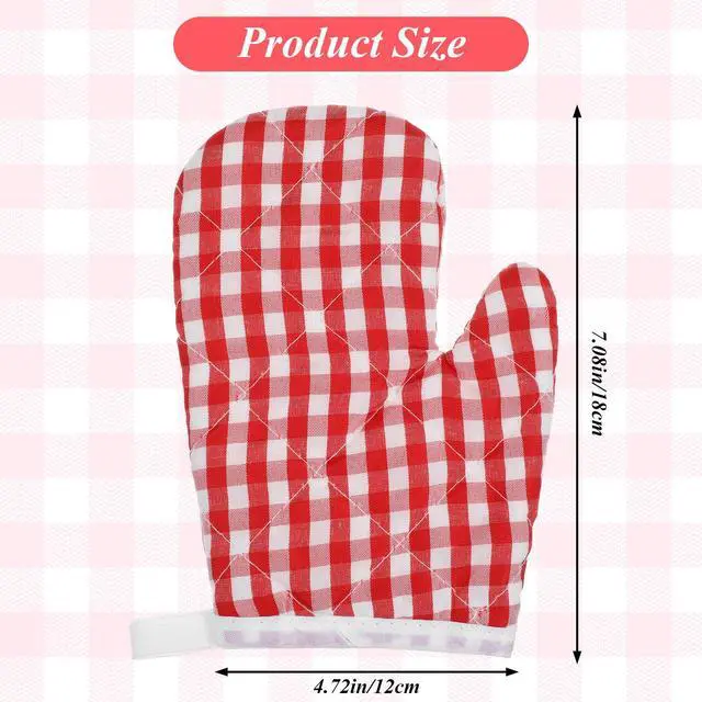 Alt view image 2 of 7 - 2PCS Red Oven Mitts for Kids, Red Checkered Oven Mitts for Kitchen Aid, Cute Kitchen Mitt for Safe Cooking Baking BBQ Griddle, Mini Heat Resistant Baking Gloves Easy Bake Accessories
