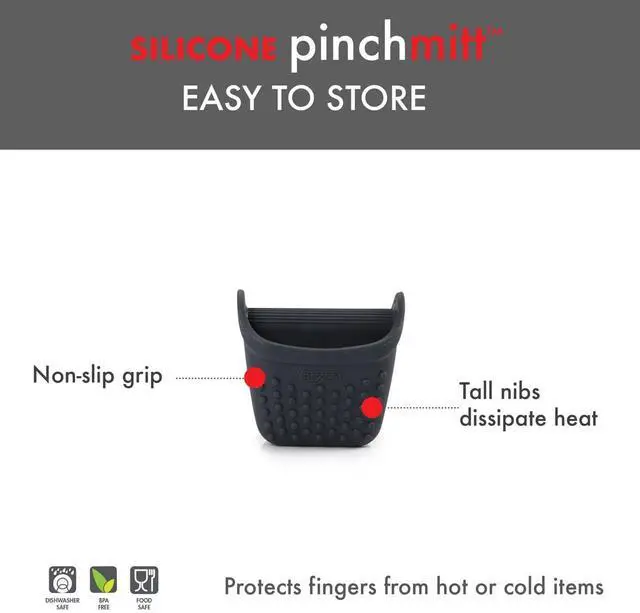 Alt view image 3 of 7 - PinchMitt Silicone Oven Mitt - Single Heat Resistant Glove to 450°F, Non-Slip Grip, Dishwasher Safe, Gray