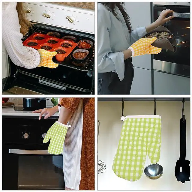 Alt view image 4 of 7 - Oven Mitts Gloves 2-Pack Heat Resistant Cooking Mittens with Hanging Rope Insulated Baking Gloves for Home Kitchen Microwave Grilling Hand & Machine Washable