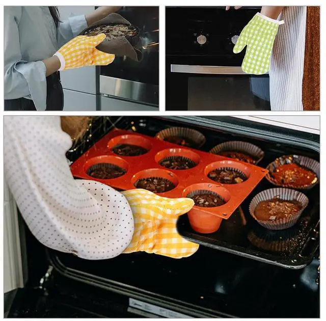 Alt view image 7 of 7 - Oven Mitts Gloves 2-Pack Heat Resistant Cooking Mittens with Hanging Rope Insulated Baking Gloves for Home Kitchen Microwave Grilling Hand & Machine Washable