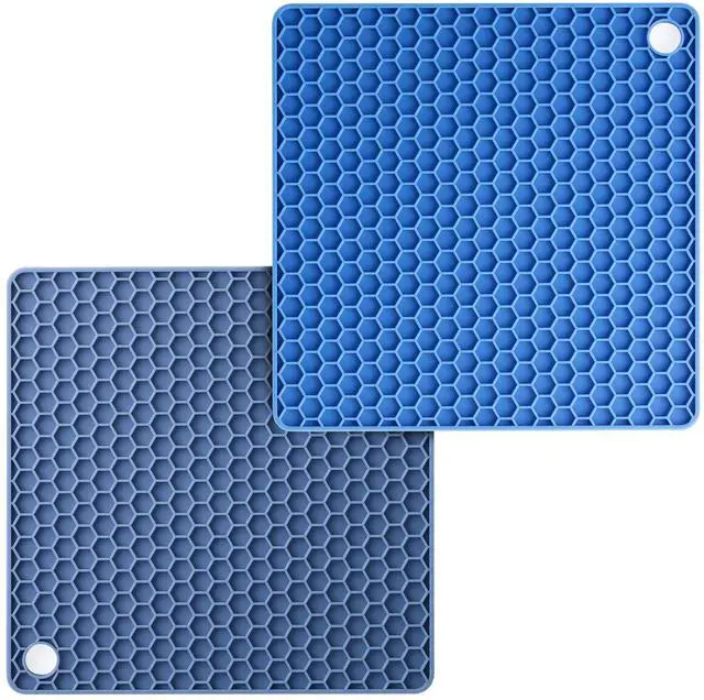 Main image of Silicone Trivet Mats, 2 Pack, Blue, Heat & Stain Resistant | Non Slip Hot Pads Kitchen Potholders Jar Opener Spoon Holder Food Grade Silicone