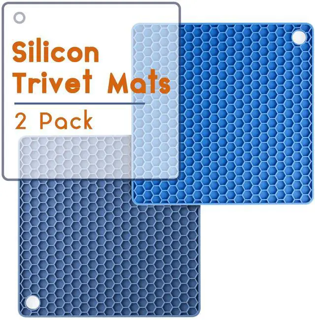 Alt view image 2 of 7 - Silicone Trivet Mats, 2 Pack, Blue, Heat & Stain Resistant | Non Slip Hot Pads Kitchen Potholders Jar Opener Spoon Holder Food Grade Silicone