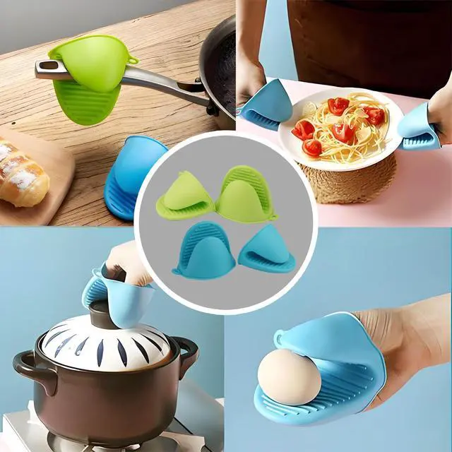Alt view image 3 of 5 - Silicone Oven Mitts, 4 Pcs (2 Pairs), Black | Heat Resistant, Thickened Cooking Pinch Mitts, Pot Holder, For Cooking and Baking
