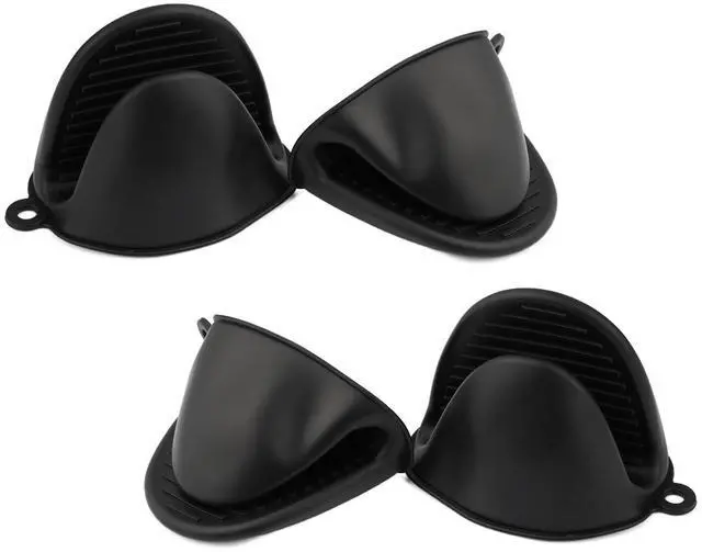Main image of Silicone Oven Mitts, 4 Pcs (2 Pairs), Black | Heat Resistant, Thickened Cooking Pinch Mitts, Pot Holder, For Cooking and Baking