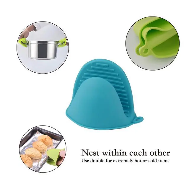 Alt view image 4 of 5 - Silicone Oven Mitts, 4 Pcs (2 Pairs), Black | Heat Resistant, Thickened Cooking Pinch Mitts, Pot Holder, For Cooking and Baking
