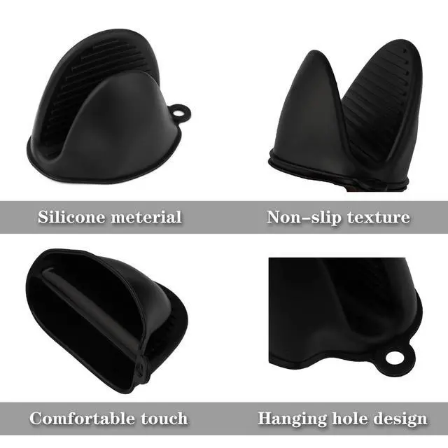 Alt view image 5 of 5 - Silicone Oven Mitts, 4 Pcs (2 Pairs), Black | Heat Resistant, Thickened Cooking Pinch Mitts, Pot Holder, For Cooking and Baking