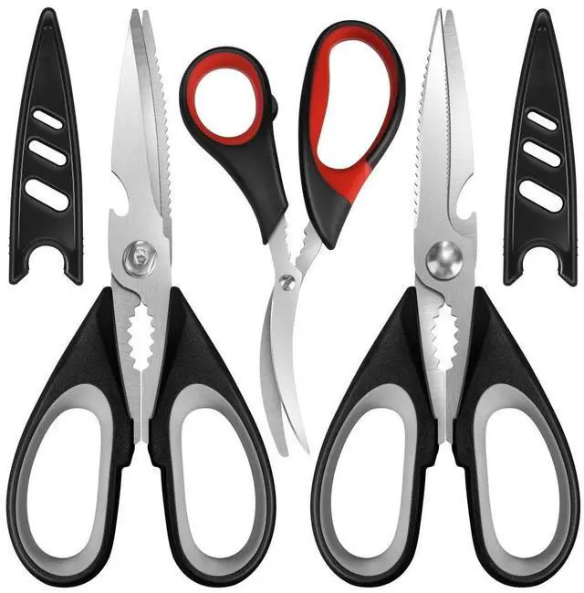 Main image of All Purpose Kitchen Shears with Protective Sheath, Heavy Duty 3 Pack Kitchen Scissors with Serrated Blade, Stainless Steel Cooking Scissors for Poultry, Food, Vegetables