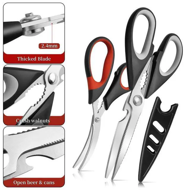Alt view image 3 of 7 - All Purpose Kitchen Shears with Protective Sheath, Heavy Duty 3 Pack Kitchen Scissors with Serrated Blade, Stainless Steel Cooking Scissors for Poultry, Food, Vegetables