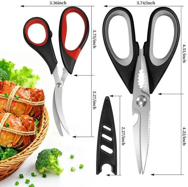 Alt view image 2 of 7 - All Purpose Kitchen Shears with Protective Sheath, Heavy Duty 3 Pack Kitchen Scissors with Serrated Blade, Stainless Steel Cooking Scissors for Poultry, Food, Vegetables