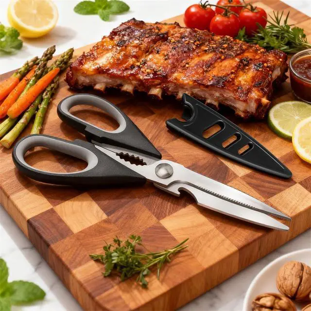 Alt view image 5 of 7 - All Purpose Kitchen Shears with Protective Sheath, Heavy Duty 3 Pack Kitchen Scissors with Serrated Blade, Stainless Steel Cooking Scissors for Poultry, Food, Vegetables