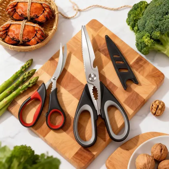 Alt view image 7 of 7 - All Purpose Kitchen Shears with Protective Sheath, Heavy Duty 3 Pack Kitchen Scissors with Serrated Blade, Stainless Steel Cooking Scissors for Poultry, Food, Vegetables
