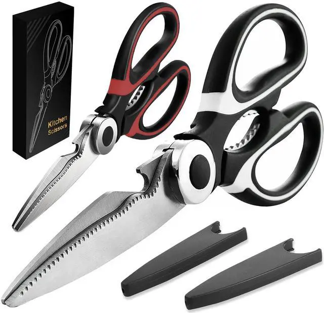 Main image of 2 Pack Kitchen Scissors Heavy Duty, All Purpose Stainless Steel Kitchen Shears for Cutting Meat Chicken Crab Legs, Dishwasher Safe Seafood Scissors with Protective Cover (Black)