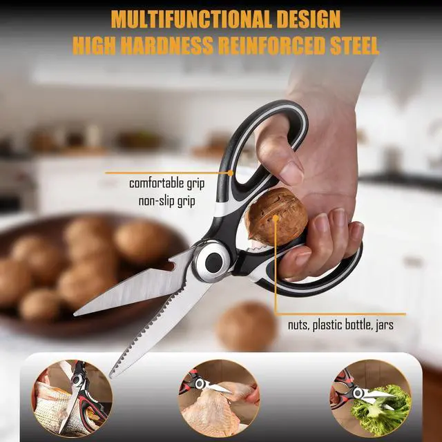 Alt view image 2 of 6 - 2 Pack Kitchen Scissors Heavy Duty, All Purpose Stainless Steel Kitchen Shears for Cutting Meat Chicken Crab Legs, Dishwasher Safe Seafood Scissors with Protective Cover (Black)