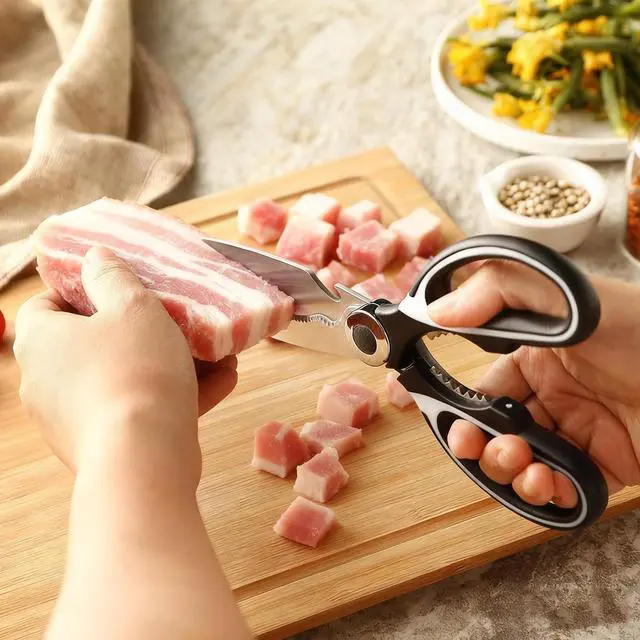 Alt view image 6 of 6 - 2 Pack Kitchen Scissors Heavy Duty, All Purpose Stainless Steel Kitchen Shears for Cutting Meat Chicken Crab Legs, Dishwasher Safe Seafood Scissors with Protective Cover (Black)
