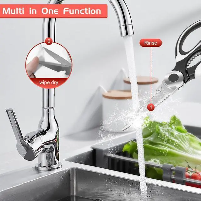 Alt view image 5 of 6 - 2-Pack Kitchen Scissors Heavy Duty, Premium Sharp Kitchen Shears for Food, Fish, Meat, Bones, Poultry and Vegetables with Strong Stainless Steel Blades Multi Purpose Cooking Scissors