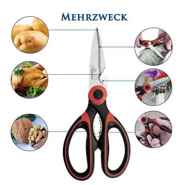 Alt view image 2 of 7 - Kitchen Shears, Acelone Premium Heavy Duty Shears Ultra Sharp Stainless Steel Multi-function Kitchen Scissors for Chicken/Poultry/Fish/Meat/Vegetables/Herbs/BBQ (Red black)