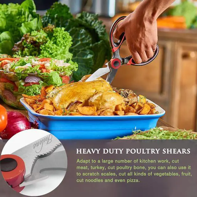 Alt view image 3 of 7 - Kitchen Shears, Acelone Premium Heavy Duty Shears Ultra Sharp Stainless Steel Multi-function Kitchen Scissors for Chicken/Poultry/Fish/Meat/Vegetables/Herbs/BBQ (Red black)