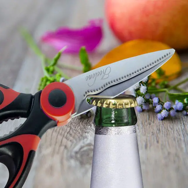 Alt view image 5 of 7 - Kitchen Shears, Acelone Premium Heavy Duty Shears Ultra Sharp Stainless Steel Multi-function Kitchen Scissors for Chicken/Poultry/Fish/Meat/Vegetables/Herbs/BBQ (Red black)