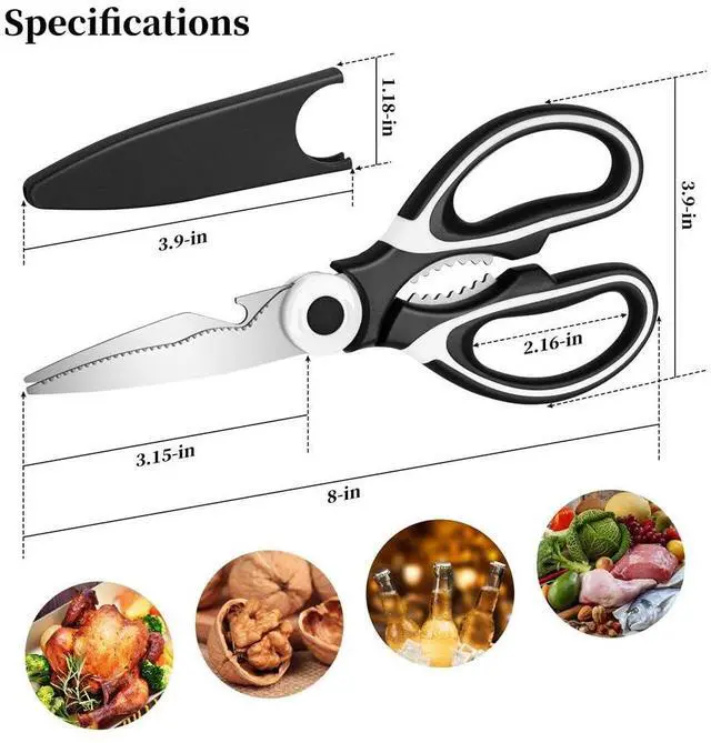 Alt view image 2 of 6 - Kitchen Shears - QtoiKce Kitchen Scissors Heavy Duty Stainless Steel Food Shears for Cutting Meat, Fish, Poultry Shears Multipurpose Utility Scissors