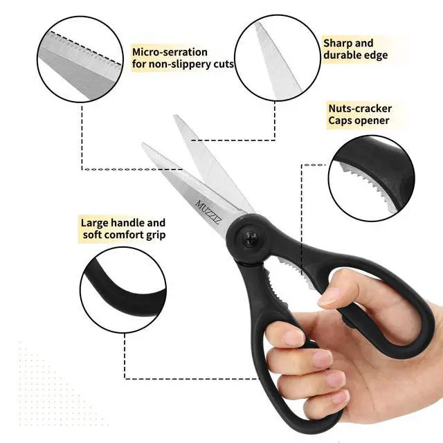 Alt view image 3 of 7 - Kitchen Scissors All Purpose, Heavy Duty Stainless Steel Kitchen Shears for Food, Herbs, Meat, Fish with Soft Comfort Grip Handle - 8.7-Inch Black