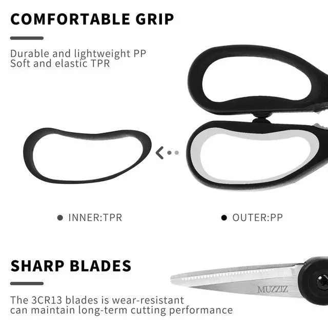 Alt view image 6 of 7 - Kitchen Scissors All Purpose, Heavy Duty Stainless Steel Kitchen Shears for Food, Herbs, Meat, Fish with Soft Comfort Grip Handle - 8.7-Inch Black