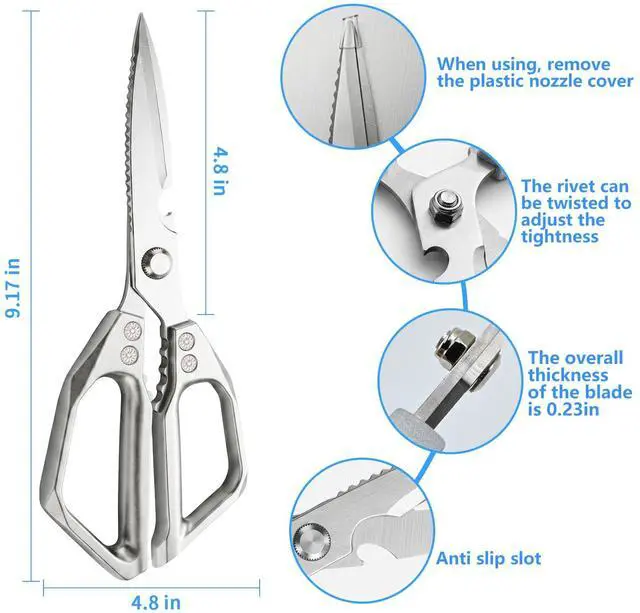 Alt view image 2 of 6 - Heavy Duty Kitchen Scissors, Stainless Steel | Sharp Meat Scissors Dishwasher Safe, All-Purpose Food Shears - Sharp Cooking Scissors for Poultry, Silver