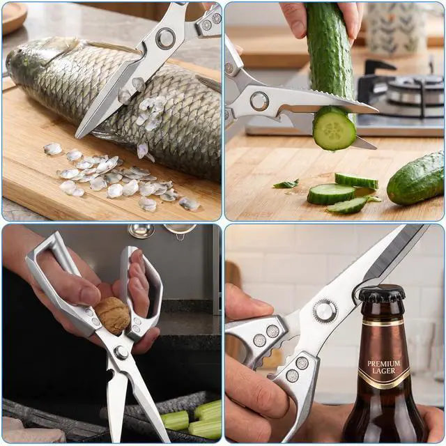 Alt view image 5 of 6 - Heavy Duty Kitchen Scissors, Stainless Steel | Sharp Meat Scissors Dishwasher Safe, All-Purpose Food Shears - Sharp Cooking Scissors for Poultry, Silver