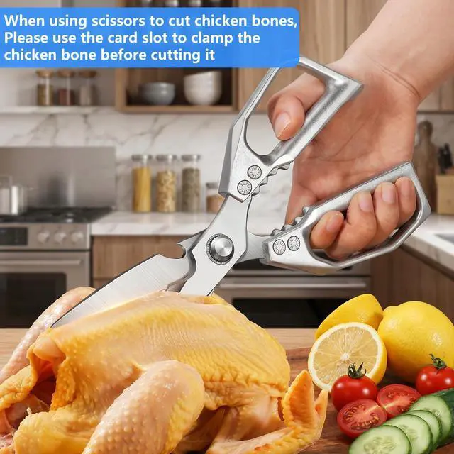 Alt view image 4 of 6 - Heavy Duty Kitchen Scissors, Stainless Steel | Sharp Meat Scissors Dishwasher Safe, All-Purpose Food Shears - Sharp Cooking Scissors for Poultry, Silver