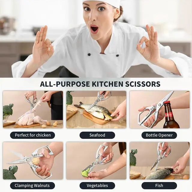 Alt view image 5 of 7 - Kitchen Scissors Heavy Duty for Food, All Purpose Meat Scissors, Premium Ultra Sharp Japanese Stainless Steel Kitchen Shears