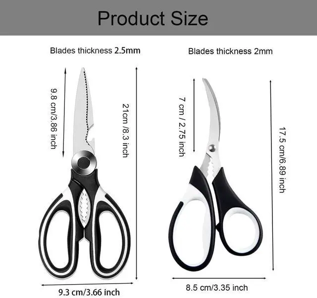 Alt view image 2 of 7 - Kitchen Scissors 2 Pack Heavy Duty Stainless Steel All Purpose Sharp Scissors Cooking Shears for Cutting Meat, Food, Fish, Poultry and Seafood