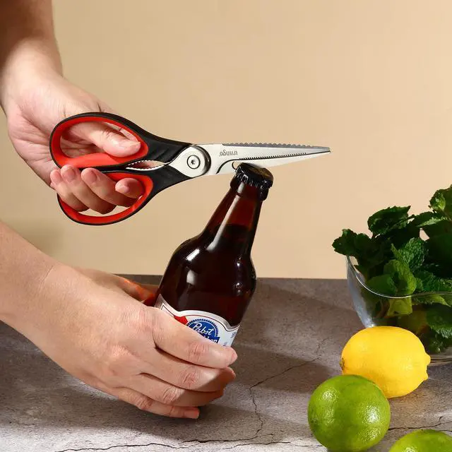 Alt view image 5 of 7 - 8.5 Inch Kitchen Scissors Heavy Duty Food Shears | Multipurpose Serrated Blade Kitchen Shears with Nut Cracker and Bottle Opener for Cutting Food, Fish and Cooking Preparation