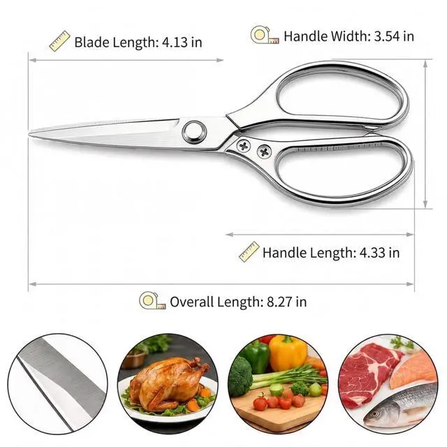 Alt view image 2 of 7 - Kitchen Shears Heavy Duty 8.5", Multipurpose Food Scissors for Meat Chicken | Detachable Design for Easy Cleaning, Dishwasher Safe, Non-Slip Comfort Grip, for Meat Chicken Vegetables Seafood & Herbs