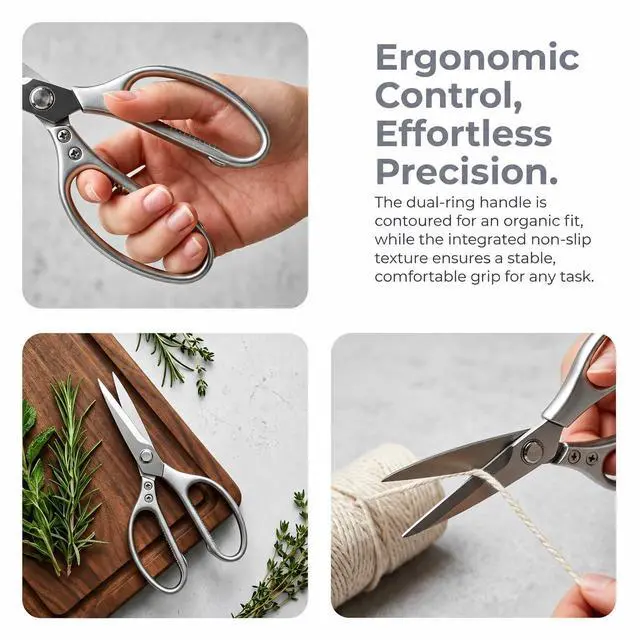 Alt view image 4 of 7 - Kitchen Shears Heavy Duty 8.5", Multipurpose Food Scissors for Meat Chicken | Detachable Design for Easy Cleaning, Dishwasher Safe, Non-Slip Comfort Grip, for Meat Chicken Vegetables Seafood & Herbs