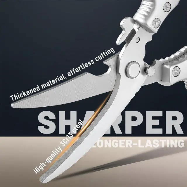 Alt view image 2 of 6 - Heavy Duty Poultry Shears - Kitchen Shears with Non-Slip Handle & Safety Lock for Effortless Chicken, Meat Cutting, Turkey, Fish, and Veggies! Spring Loaded & Dishwasher Safe!
