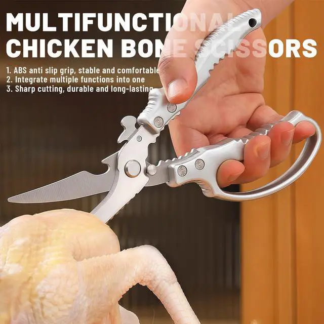 Alt view image 3 of 6 - Heavy Duty Poultry Shears - Kitchen Shears with Non-Slip Handle & Safety Lock for Effortless Chicken, Meat Cutting, Turkey, Fish, and Veggies! Spring Loaded & Dishwasher Safe!