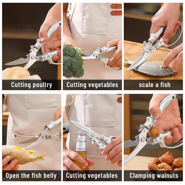 Alt view image 5 of 6 - Heavy Duty Poultry Shears - Kitchen Shears with Non-Slip Handle & Safety Lock for Effortless Chicken, Meat Cutting, Turkey, Fish, and Veggies! Spring Loaded & Dishwasher Safe!