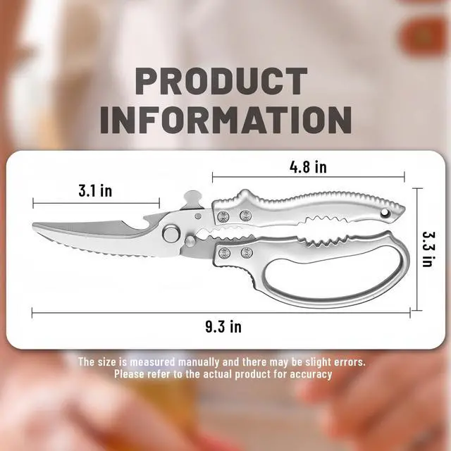 Alt view image 6 of 6 - Heavy Duty Poultry Shears - Kitchen Shears with Non-Slip Handle & Safety Lock for Effortless Chicken, Meat Cutting, Turkey, Fish, and Veggies! Spring Loaded & Dishwasher Safe!