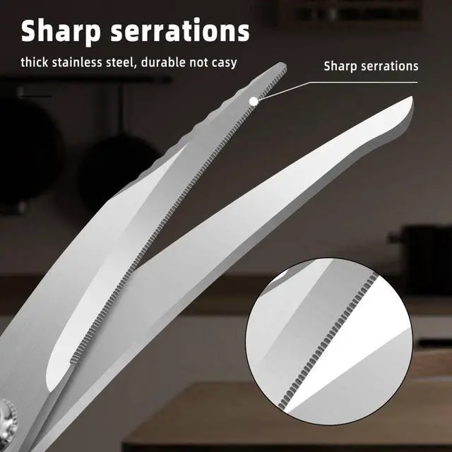 Alt view image 3 of 7 - 10.5" Kitchen Scissors Poultry Shears, Stainless Steel | Micro-Serrated Edge \| Aviation Aluminum Handle \| Heavy Duty Scissors for Chicken, Bone, Fish & BBQ