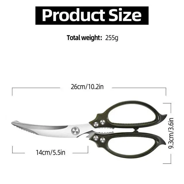 Alt view image 2 of 7 - 10.5" Kitchen Scissors Poultry Shears, Stainless Steel | Micro-Serrated Edge \| Aviation Aluminum Handle \| Heavy Duty Scissors for Chicken, Bone, Fish & BBQ