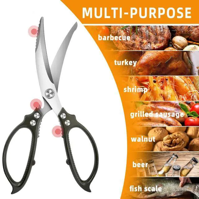 Alt view image 4 of 7 - 10.5" Kitchen Scissors Poultry Shears, Stainless Steel | Micro-Serrated Edge \| Aviation Aluminum Handle \| Heavy Duty Scissors for Chicken, Bone, Fish & BBQ