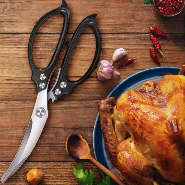 Alt view image 7 of 7 - 10.5" Kitchen Scissors Poultry Shears, Stainless Steel | Micro-Serrated Edge \| Aviation Aluminum Handle \| Heavy Duty Scissors for Chicken, Bone, Fish & BBQ
