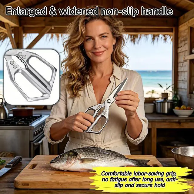 Alt view image 5 of 7 - Heavy Duty Kitchen Shears 3mm Thick Stainless Steel - Poultry Scissors for Chicken Bones, Meat, Fish, Turkey, Veggies - Dishwasher Safe, Ergonomic Aluminum Grip Multifunctional Tool
