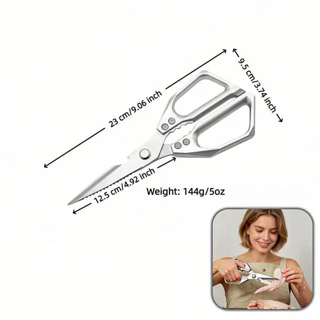 Alt view image 6 of 7 - Heavy Duty Kitchen Shears 3mm Thick Stainless Steel - Poultry Scissors for Chicken Bones, Meat, Fish, Turkey, Veggies - Dishwasher Safe, Ergonomic Aluminum Grip Multifunctional Tool