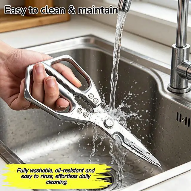 Alt view image 7 of 7 - Heavy Duty Kitchen Shears 3mm Thick Stainless Steel - Poultry Scissors for Chicken Bones, Meat, Fish, Turkey, Veggies - Dishwasher Safe, Ergonomic Aluminum Grip Multifunctional Tool