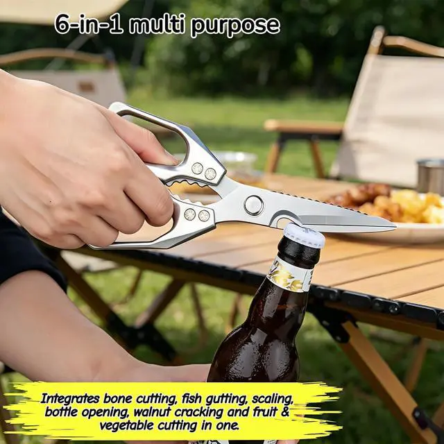Alt view image 4 of 7 - Heavy Duty Kitchen Shears 3mm Thick Stainless Steel - Poultry Scissors for Chicken Bones, Meat, Fish, Turkey, Veggies - Dishwasher Safe, Ergonomic Aluminum Grip Multifunctional Tool