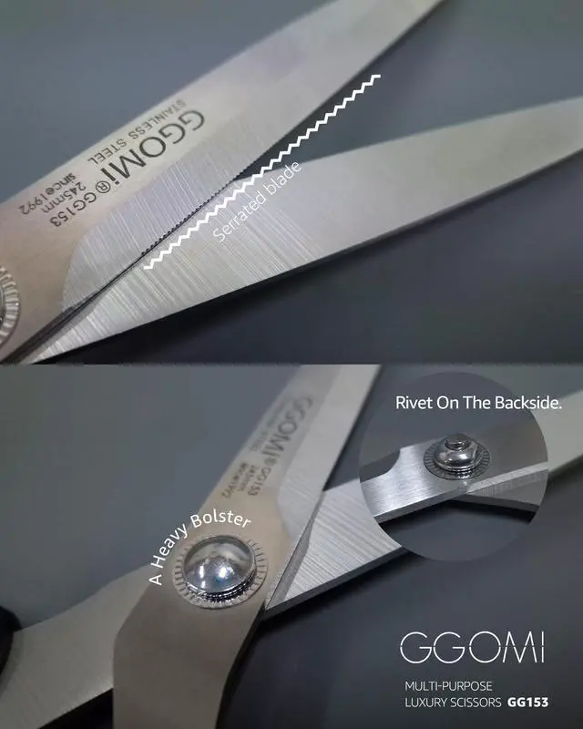 Alt view image 2 of 7 - 2.2T Stainless Blade Kitchen Scissors - 9.6in x 1Pack | Korean Style Sharp Heavy Duty All Purpose Kitchen Shears for Cooking Food | Barbecue Kalbi Rib Meat Cutting Dishwasher Safe (GG153, Black)