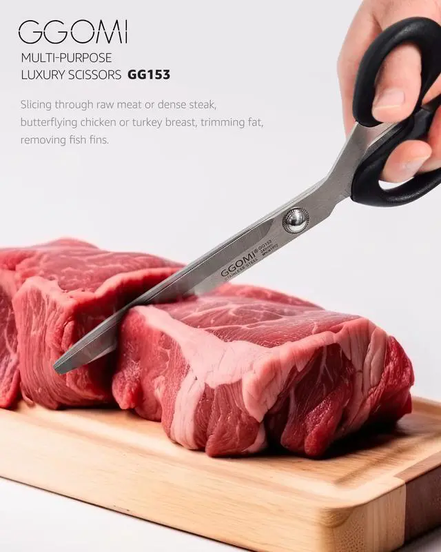 Alt view image 7 of 7 - 2.2T Stainless Blade Kitchen Scissors - 9.6in x 1Pack | Korean Style Sharp Heavy Duty All Purpose Kitchen Shears for Cooking Food | Barbecue Kalbi Rib Meat Cutting Dishwasher Safe (GG153, Black)